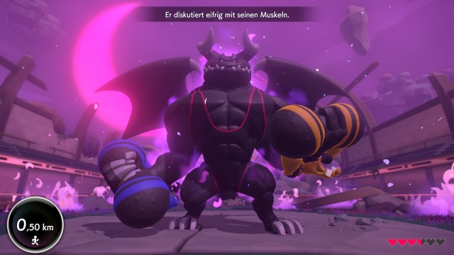 Screenshot: Bodybuilding-Drache Drako ist der Bösewicht des Spiels. Er nimmt sein Training sehr ernst.