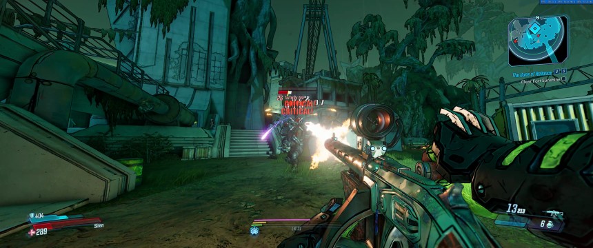 Screenshot: Im Spiel zeigt Borderlands 3 alles ohne Fehler in 21:9, die Hud-Elemente in den Ecken sind aber ein Stück außerhalb meines Sichtfelds