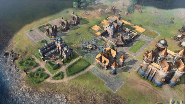 Screenshot: Zwar ist Age of Empires 4 kein Aufbaustrategiespiel, trotzdem haben die Basen viele Details zu bieten