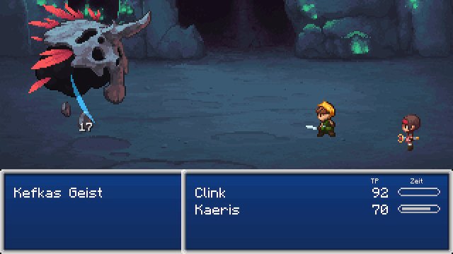 Screenshot: Ein Teil des Spiels wird wie klassische Final-Fantasy-Spiel im Active Timebattle System gespielt