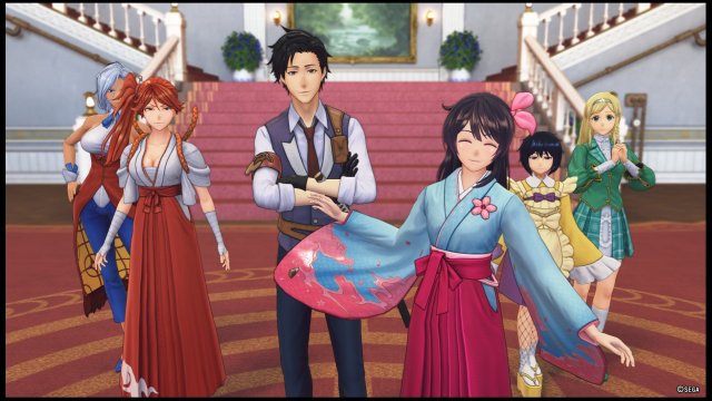 Screenshot: Der Fokus liegt klar auf Sejiro und Sakura (beide in der Mitte), aber auch die anderen Mitglieder der Flower Division sind gut ausgestaltet