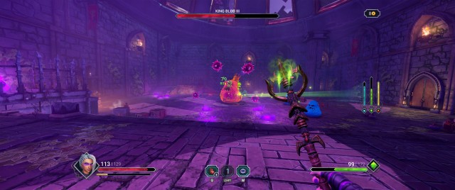 Screenshot: Ein Bossgegner wartet am Ende jeder Ebene und wiederholen sich entsprechend schnell