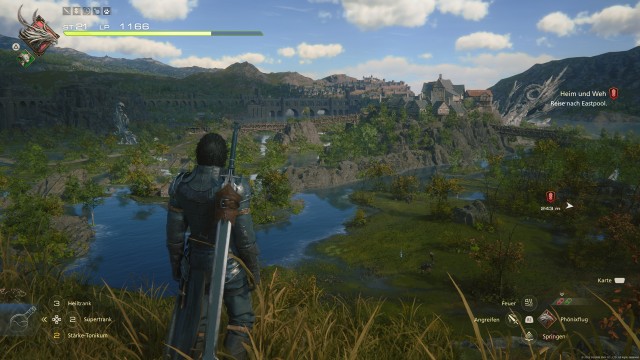 Screenshot: Ausblick über das idyllische Herzogtum von Rosalia, Clives Heimat