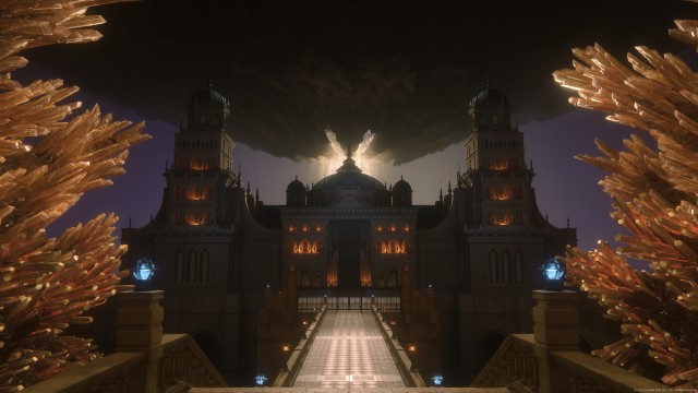 Screenshot: Die Umgebungen sind wie alles im Spiel bombastisch, wie dieser in einen Berg gebaute Palast