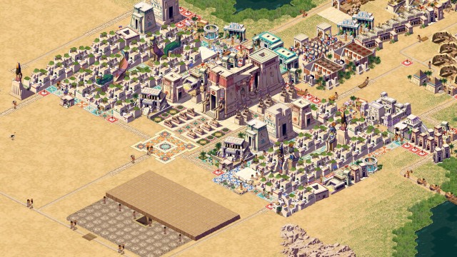 Screenshot: Stadt mit Tempelkomplex und Monument im Bau