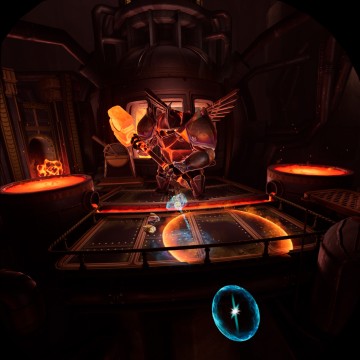 Screenshot: In der Schmiede kommt es zu einem ungleichen Duell mit dem Wächter, das aber sehr klassisch ausfällt