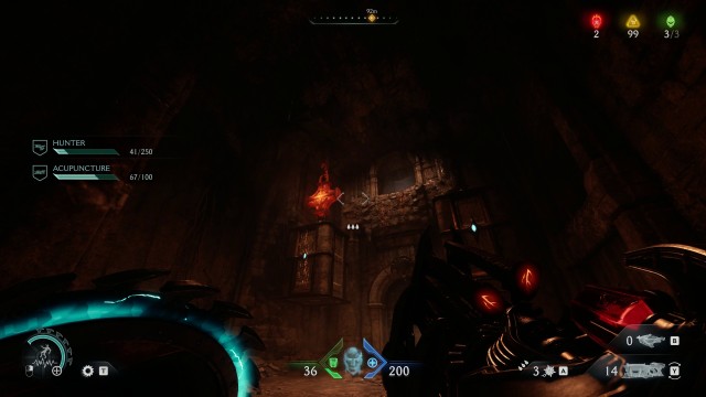 Screenshot: Es gibt einige Puzzle in den Level, nichts zu kompliziertes und meist die Lösung, etwas mit dem Schild zu zerstören