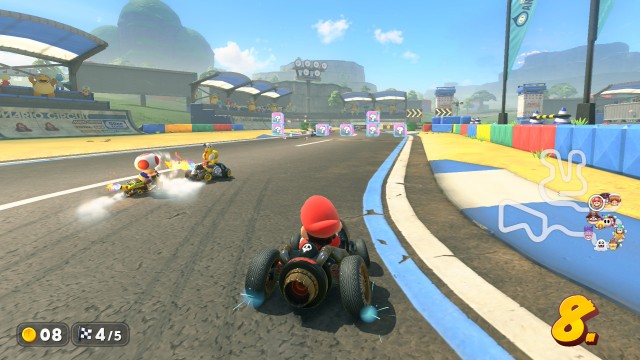 Screenshot: Rennen in Mario Kart World auf einer klassischen Strecke