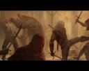 Geralt kämpf Rücken an Rücken mit einem Werwolf